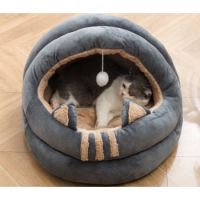 PETS CLUB CAT BEDS MODERN HOUSE WITH PLUS TOY AND SOFT COTTON ,LARGE -50 CM -GREY