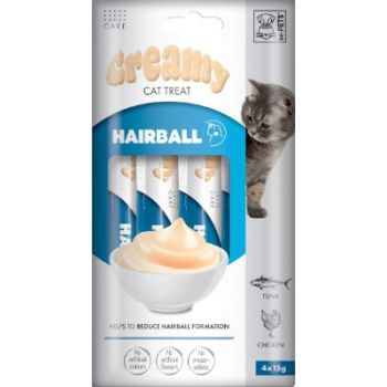  M-PETS Creamy with Functions – Cat treat – Hairball – Tuna & Chicken 4x15g (60g) 