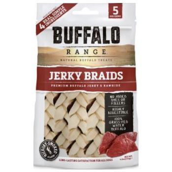  Buffalo Range Natural, Grain Free Jerky Braid Rawhide Chews for Dogs 