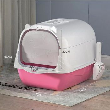  Cozy Paws Hooded Cat Toilet-51*36*37cm (pink) 