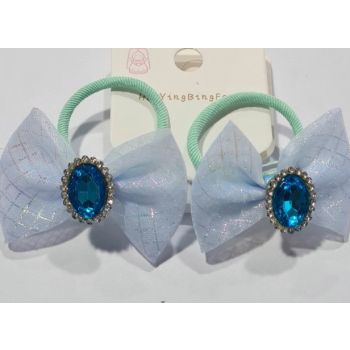  Hair Ribbon For Dog And Cat With Shiny Zircon Diamond (Shiny Glass Like Sapphire) Elastic 2x Blue 