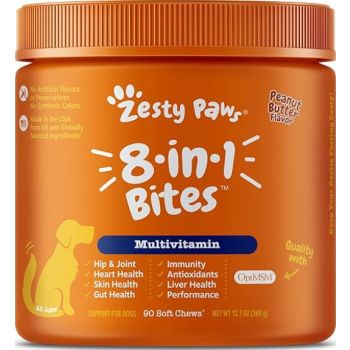  Zesty Paws 5-in-1 Multivitamin Bites for All Ages Dogs, Peanut Butter Flavor, 90 Soft Chews 