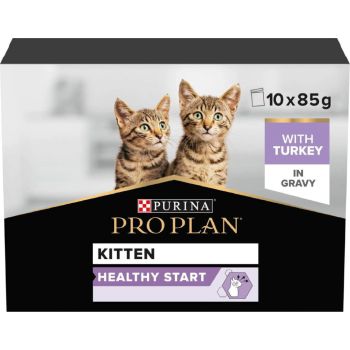  PRO PLAN KITTEN, WET CAT FOOD, TURKEY IN GRAVY, MULTIPACK, 10 X 85G 