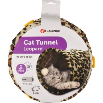  Flamingo Leopard Tunnel with Ball Brown Cat Toy 90x25cm 