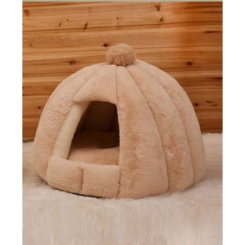  PETS CLUB HOODED PET HOUSE ROUND WITH SOFT COTTON BEDS – 56*48 CM – LARGE – KHAK 