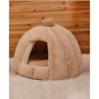 PETS CLUB HOODED PET HOUSE ROUND WITH SOFT COTTON BEDS – 56*48 CM – LARGE – KHAK