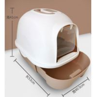 Semi-automatic Hooded Cat Litter Box With Handle Detachable Flip Cat Litter Boxes ,Size , 53*41*41 cm – Brown Color