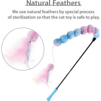  GiGwi Cat Toys Catwand Feather Teaser with natural feather, plush tail and TPR handle 