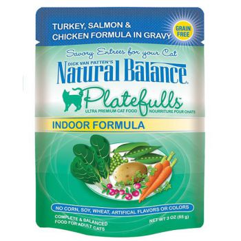  Natural Balance Platefulls Indoor Turkey, Salmon & Chicken Formula in Gravy Cat Pouch x (12 PCS) 
