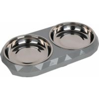 Diamond Cat Dish Dinner Set Bowls Medium  Grey