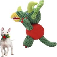 Pawsitiv Dog Toys  Green Dino With Rubber Ball And Squeaky  - SMALL (92)