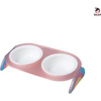 Pet Ceramic Bowl Double With Acrlic Stand  Transparent Yellow 11.1cm X 27.4*15cm