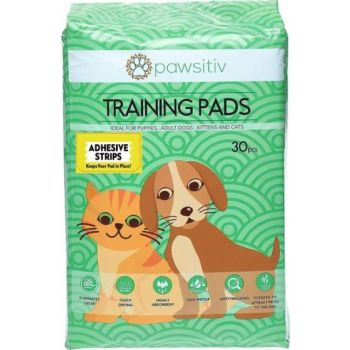  PAWSITIV MULTIFUNCTIONAL TRAINING AND PEE PADS FOR PUPPY, KITTEN, DOG AND CAT WITH ADHESIVE STRIPS- 30PCS UNSCENTED 