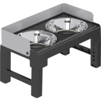 Pakeway Stainless Steel Elevated Double Dog Bowl-42.4*22.8*22 Cm - Grey