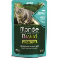 Monge Bwild Grain Free Cat Wet Food  Adult Codfish With Shrimps And Vegetables 85g