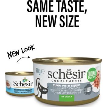  Schesir Complements Cat Wet Food in Jelly Can- Tuna With Squid 70g 