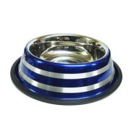 Antiskid designer colored Dog Bowl with two color strips- 15.5 cm