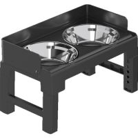 Pakeway Stainless Steel Elevated Double Dog Bowl-42.4*22.8*22 Cm - Black