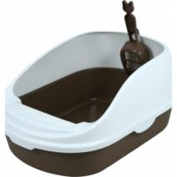 Open Cat Toilet with High Rim Anti Flashing Litter Box with Scoop -Size – 49*34*22.5 cm – Coffee Color