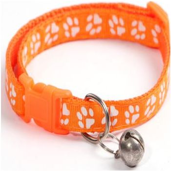  PETS CLUB ADJUSTABLE CAT COLLAR WITH BELL- ORANGE PAW 