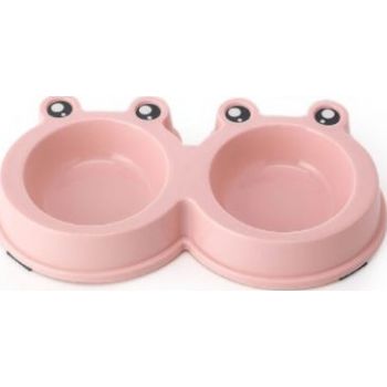  PETS CLUB FROG SHAPED DOUBLE PET  BOWL, 98 ML, 27.8*15.5*4 CM : PINK SMALL 