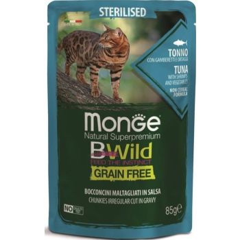  Monge Cat Wet Food Bwild Grain Free Sterilised Tuna With Shrimps And Vegetables 85g 