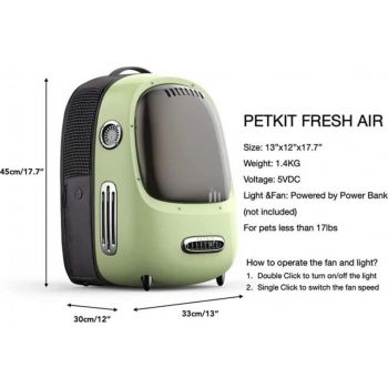  PETKIT "BREEZY DOME" PET BACKPACK CARRIER FOR CATS AND PUPPIES - GREEN 13" L x 12" W x 18" H  Airline Approved 