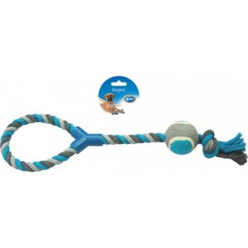  Duvo Tug Toy Knotted Cotton Loop With Tennis Ball Grey/Blue 48cm 