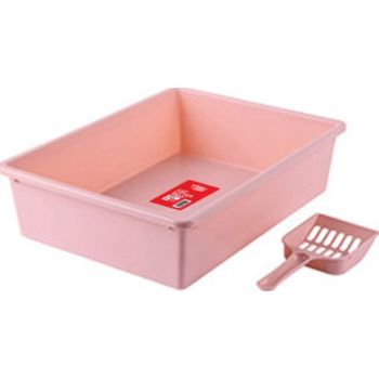  Urban Pets Cat Litter Tray with Scoop - Pink - M Size, 38 x 28 x 10 cm 