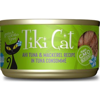  Tiki Cat Luau Wet Cat Food Papeekeo Luau Ahi Tuna Mackerel - 2.8 Oz. Can 