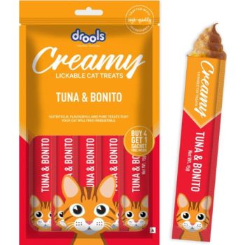  Drools Tuna & Bunito Creamy Cat Treats 4+1 Sachet 