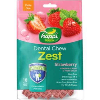  Happi Doggy Dental Chew Zest-Strawberry- 2.5" (18 Pieces) -150g 