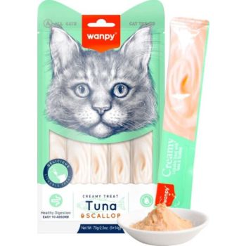  Wanpy Creamy Lickable Cat Treats – Tuna & Scallop (14gx5) 