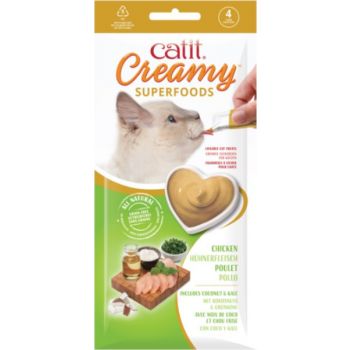  Catit Creamy Superfood Treats, Chicken Recipe with Coconut & Kale 4 tubes x 10g 