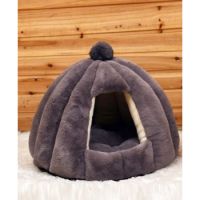 PETS CLUB HOODED PET HOUSE ROUND WITH SOFT COTTON BEDS -56*48 LARGE – GREY