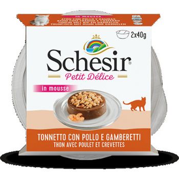  Schesir Cat Wet food for adult cats with fish  Tuna with Chicken and Shrimp 2x40g multipack 