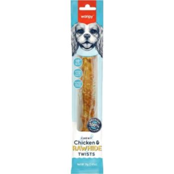  Wanpy Chewy 10″ Chicken Jerky & Rawhide Twists 70g 