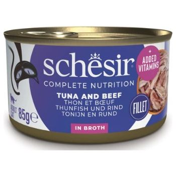  Schesir Complete & Balanced Nutrition Wet Cat Food in Broth Can- Tuna With Beef 85g 