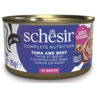 Schesir Complete & Balanced Nutrition Wet Cat Food in Broth Can- Tuna With Beef 85g