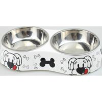 Melamine Bones Dog Stainless Steel Double bowl with anti-slip circle on the bottom ,Volume:160*2 ml, Size:12*12*4.5 cm