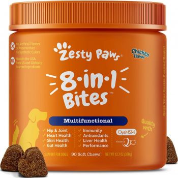  Zesty Paws Curcumin Bites Everyday Vitality Duck Flavor Supplement + 8-in-1 Multifunctional Chicken Flavor Soft Chew Dog Supplement 