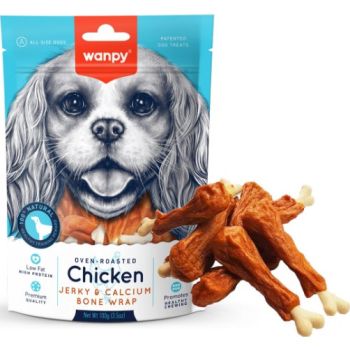  Wanpy Dog Treats Chicken Jerky and Calcium Bone Wrap 100g 
