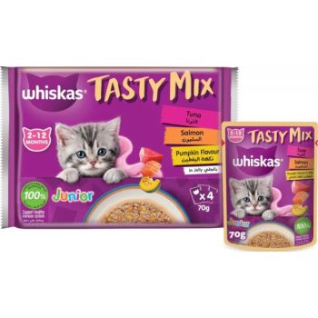 Whiskas Kitten Tasty Mix  Tuna & Salmon in Jelly Wet  Cat Food - 4X70G 