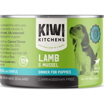  Kiwi Kitchens Grass Fed Lamb & Mussel Dinner Canned Wet Puppy Food 170g 