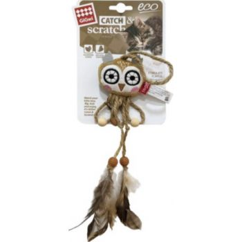  Gigwi Cat Toys Owl Catch & Scratch Eco line with Slivervine Leaves and Natural Feather 