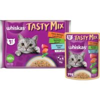 Whiskas Tasty Mix Tuna,  Salmon & Spinach in Jelly  Wet Cat Food - 4X70G