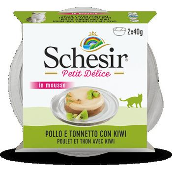  Schesir Petit Delice Cat Wet Food Can-Chicken And Tuna With Kiwi 2x40g 