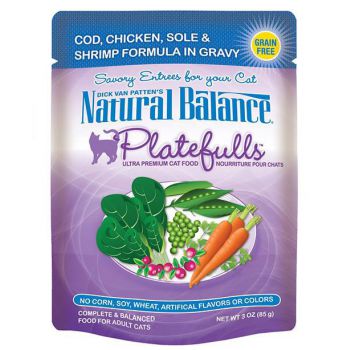  Natural Balance Platefulls Cod, Chicken, Sole & Shrimp Formula in Gravy Cat Pouch x ( 24 PCS ) 