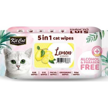  Kit Cat 5-In-1 Cat Wipes LEMON Scented 