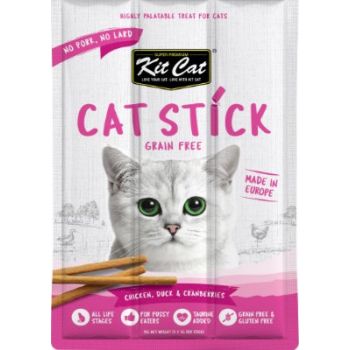  Kit Cat Grain Free Cat Stick Treata Chicken Duck & Cranberries 15g 